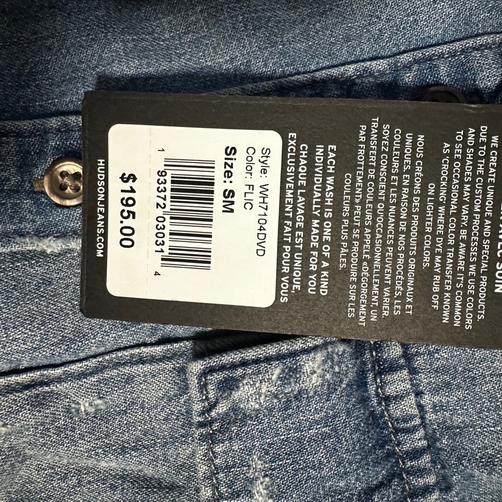 Hudson Jeans Denim Cropped Distressed Frayed Hem Button Down Shirt Jacket SM - Picture 4 of 8